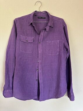 Ralph Lauren Purple Linen Button-Up Shirt - Men's